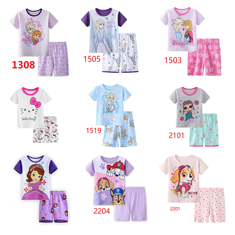 Wholesale Baby Girl Summer Clothes Sets Kids Girls Short Sleeve T-shirt Sets Cotton Pajamas Top and Shorts 2 Pcs Clothes Set