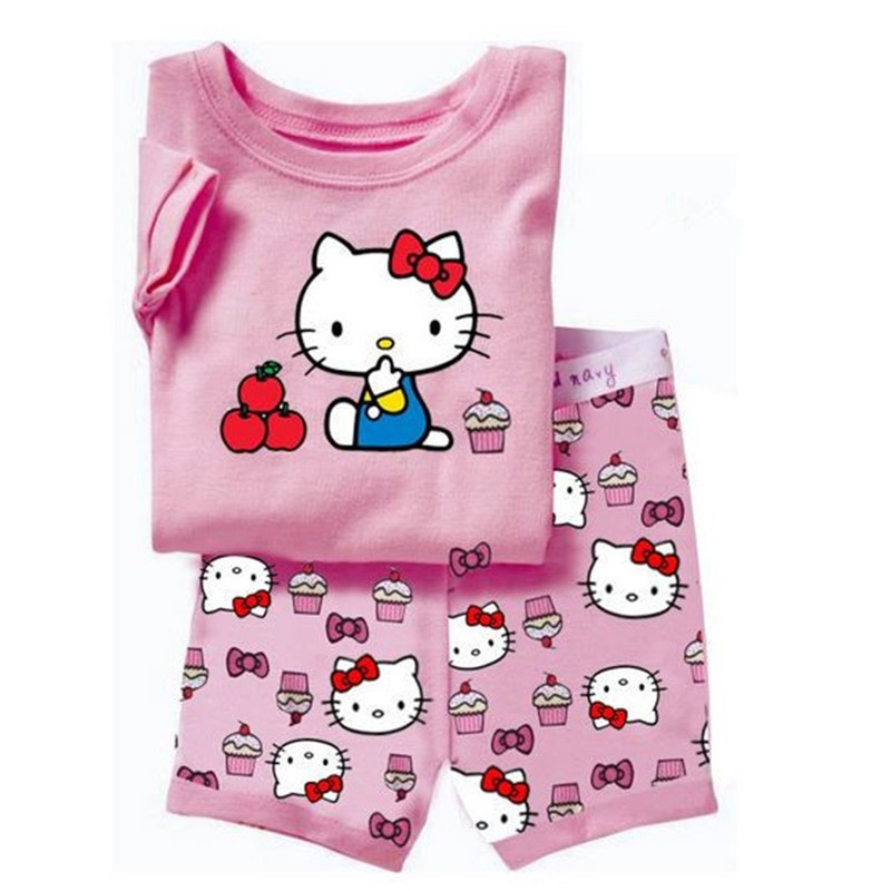 Wholesale Baby Girl Summer Clothes Sets Kids Girls Short Sleeve T-shirt Sets Cotton Pajamas Top and Shorts 2 Pcs Clothes Set