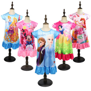 kids skirt cartoon 2 Elsa Anna summer short-sleeved New children's pajamas nightdress Rapunze girl dress