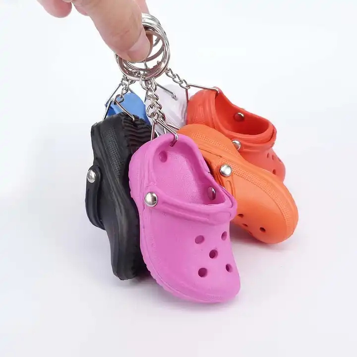 Cute 3D Mini EVA Plastic Foam Beach Hole Sandal Slipper Keychain Decoration Beach Croc Shoe keychain home deco