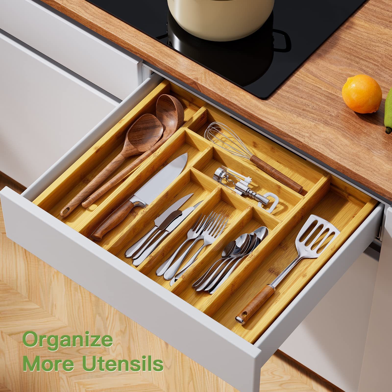 Custom Expandable Drawer Organizer for Utensils Holder Kitchen Bamboo Storage Box Set Adjustable Cutlery  Home Deco