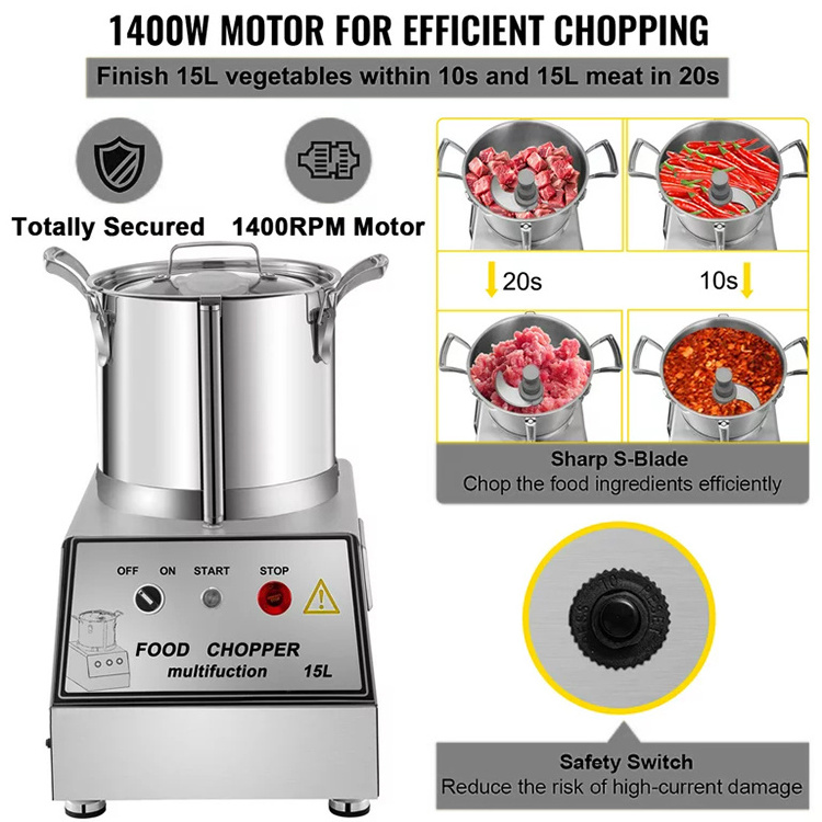 Kitchen Stainless Steel Vegetable Meat Chopper Grinder Cutter Blender Machine Electric Commercial Food Processor