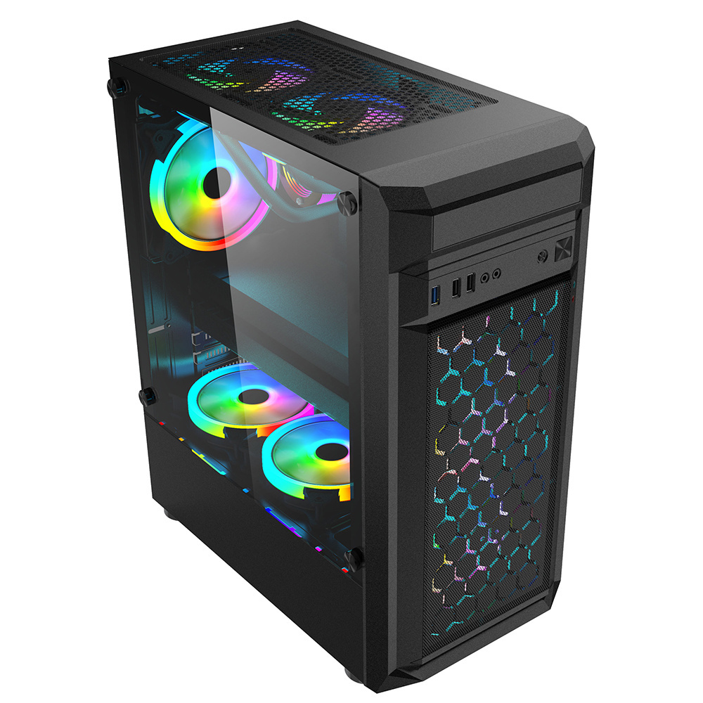 Case PC Gaming 2022 ATX/M-ATX middle size Cabinet computer case computer square  Full Tempered Glass PC case