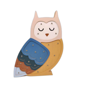 Cartoon Design Wooden Owl Night Light Folk Art LED Model for Children Painted with Fairy Theme for Home Decoration