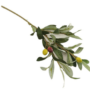 Simulated olive branch green artificial 3 branches olive leaf accessories for plant wall household wedding decoration