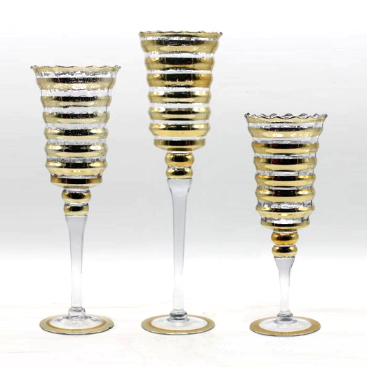 wholesale long stem crystal glass candlestick candle holder set for home wedding decoration