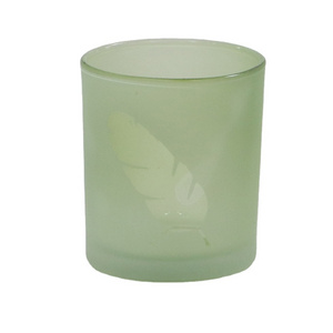 Home Decor Clear Candle Vessels Frosted Glass Votive Candle Holders With Leaf Pattern Green Candle Clear Jar