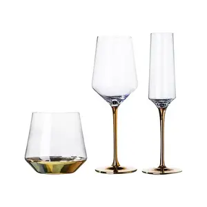 Wholesale Clear Wine Glasses Stem Red Wine Glasses Stemless Wine Glass Drinking Glassware and Gold Goblet Creative Color Box