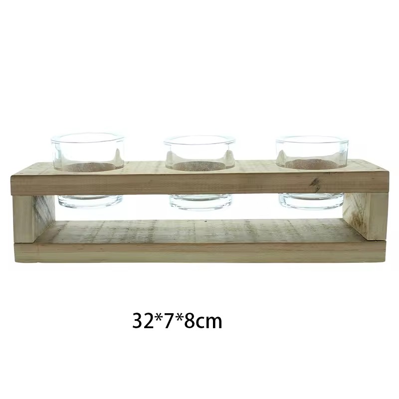 2024 new products Clear square Small Glass Candle Holders With Wooden Tray glass jar wedding candles For Home Decor