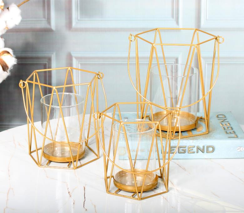 High Quality Candle Holders - Geometric Metal Wire Iron Tea Light Candle Holder Lantern