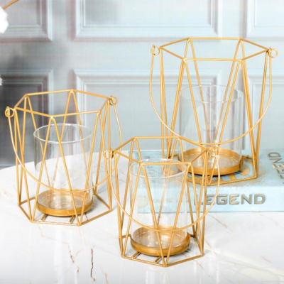 High Quality Candle Holders - Geometric Metal Wire Iron Tea Light Candle Holder Lantern