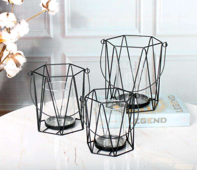 High Quality Candle Holders - Geometric Metal Wire Iron Tea Light Candle Holder Lantern