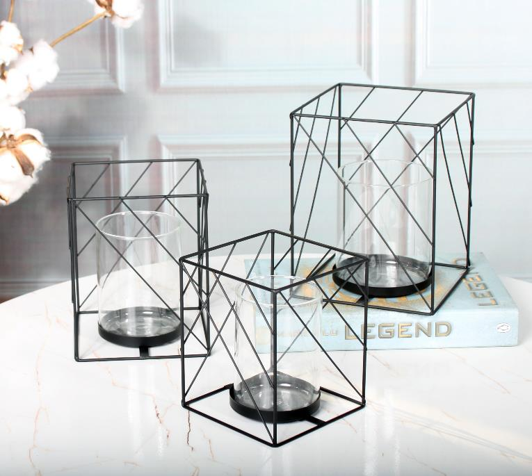 High Quality Candle Holders - Geometric Metal Wire Iron Tea Light Candle Holder Lantern