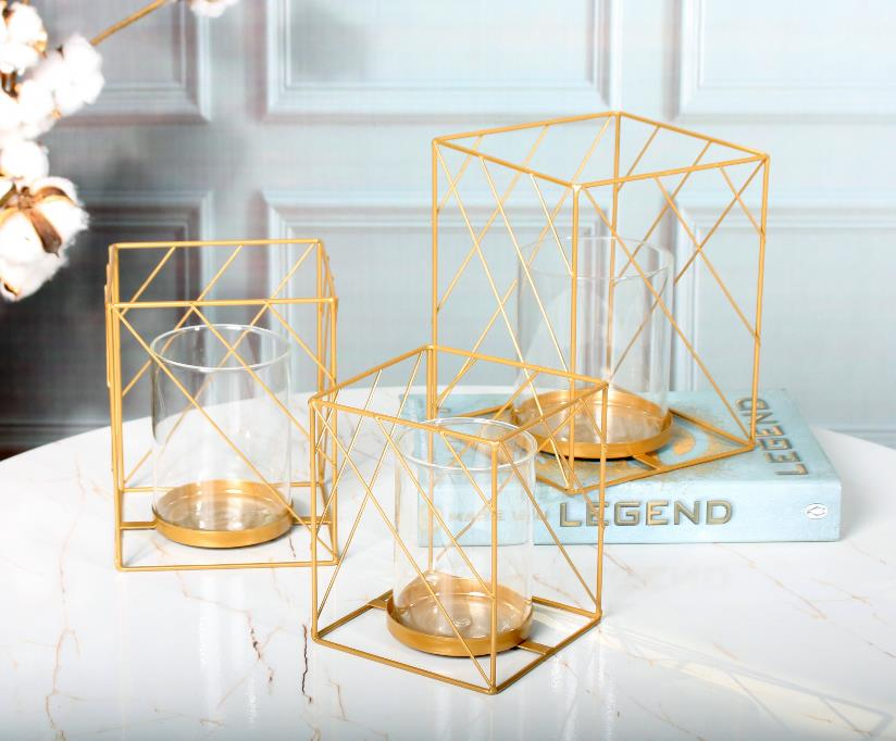 High Quality Candle Holders - Geometric Metal Wire Iron Tea Light Candle Holder Lantern