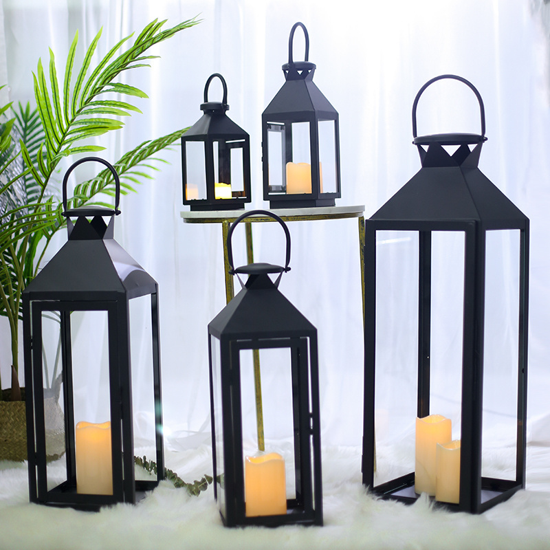 European Style Outdoor Courtyard Shabby Chic Home Decoration Antique Black Garden Hanging Hurricane Metal Lantern