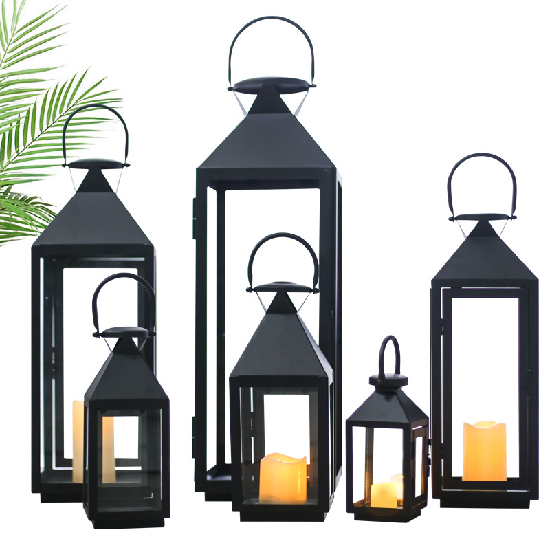 European Style Outdoor Courtyard Shabby Chic Home Decoration Antique Black Garden Hanging Hurricane Metal Lantern