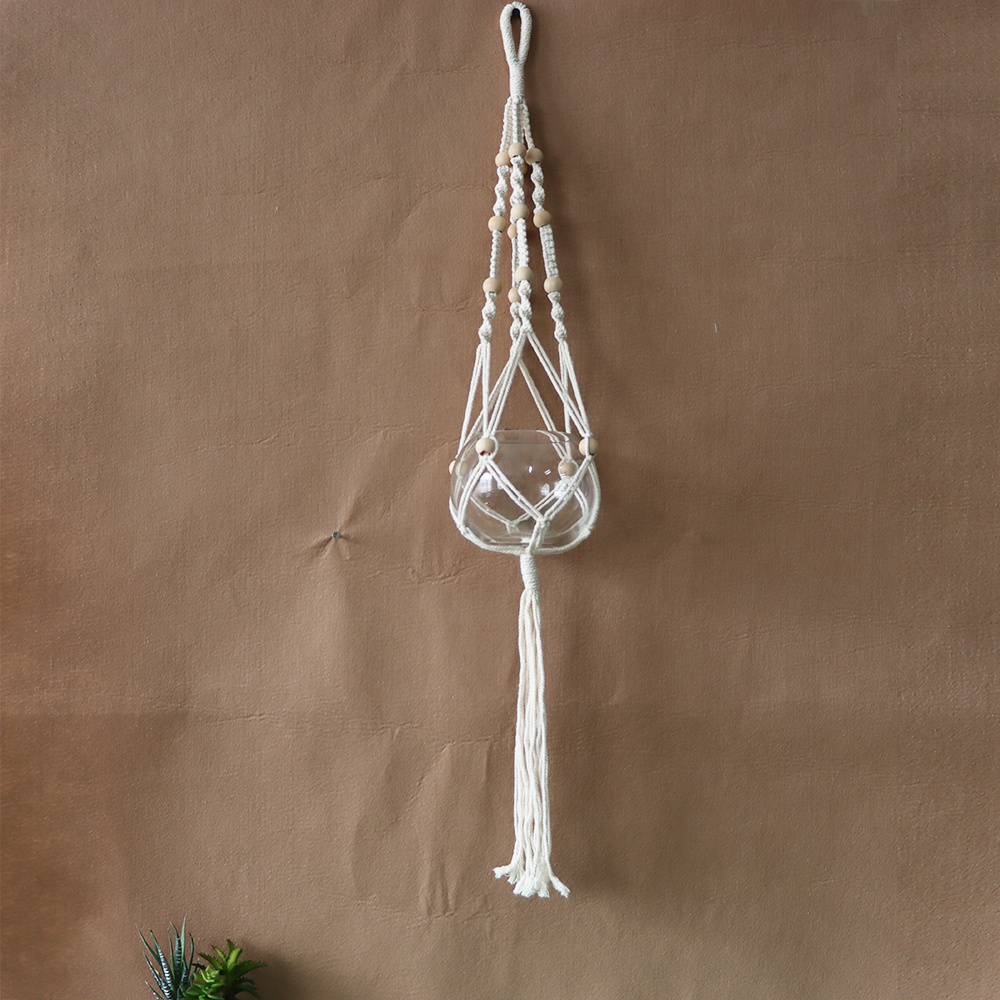 Macrame Plant Hanger Indoor Outdoor Hanging Plant Holders  glass vase with Handmade Cotton Rope with wooden beads