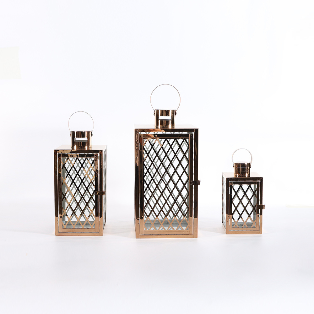 Wholesale Custom Metal Set of 3 Stainless Steel Candle Holder Lantern decorative Lantern For Home Decor