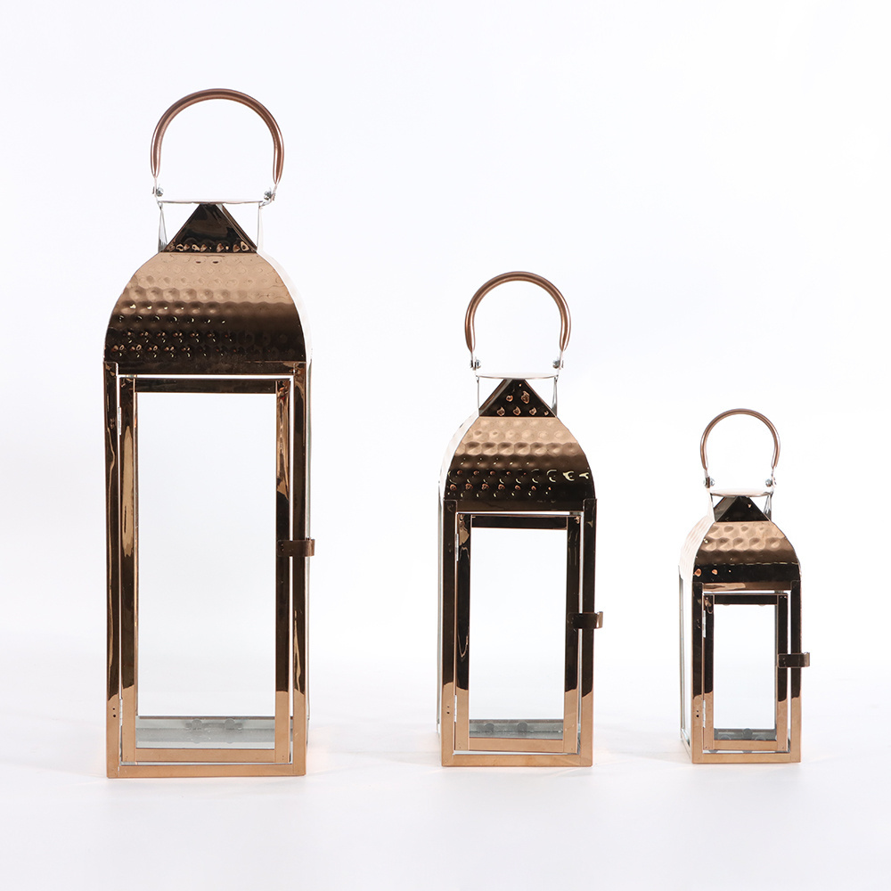 Wholesale Custom Metal Set of 3 Stainless Steel Candle Holder Lantern decorative Lantern For Home Decor