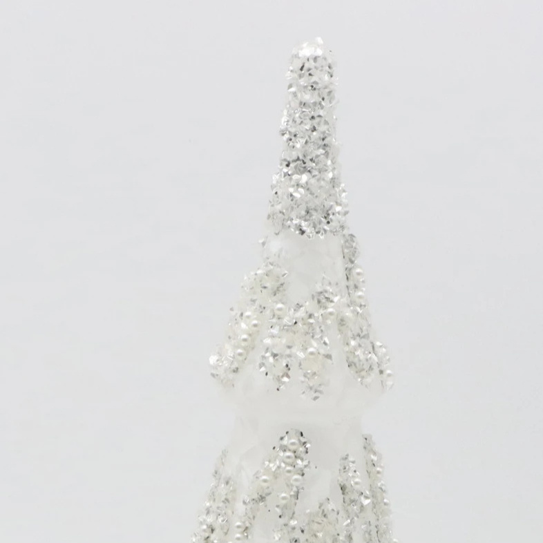 High quality frosted white Christmas tree glass candle holder with broken silver and pearl decoration For Home Decor