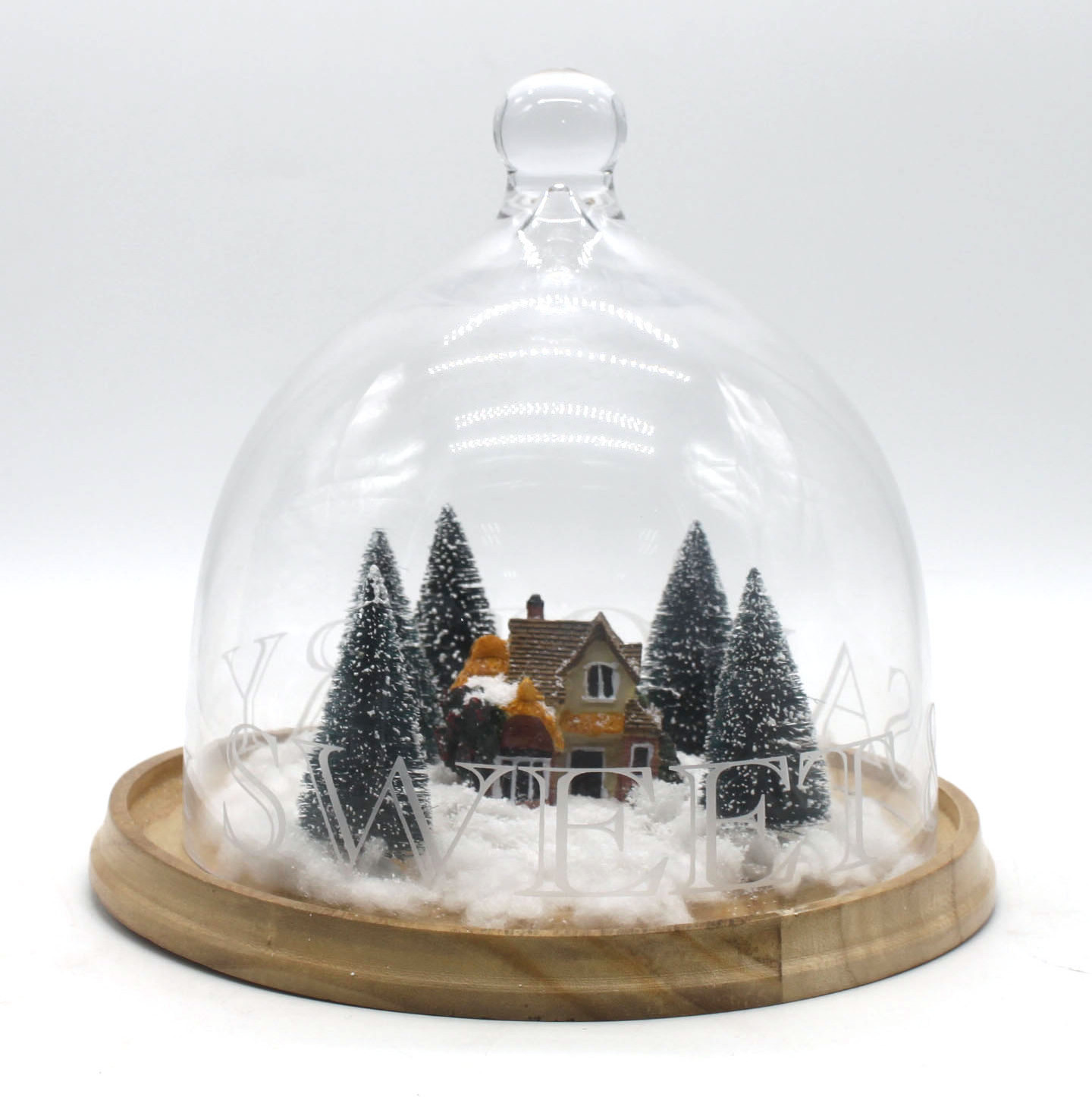 Christmas Decorated Glass Dome With Wooden Base Glass Desk Lamp For Home Decoration