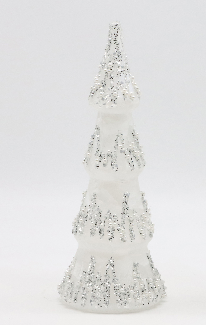 High quality frosted white Christmas tree glass candle holder with broken silver and pearl decoration For Home Decor