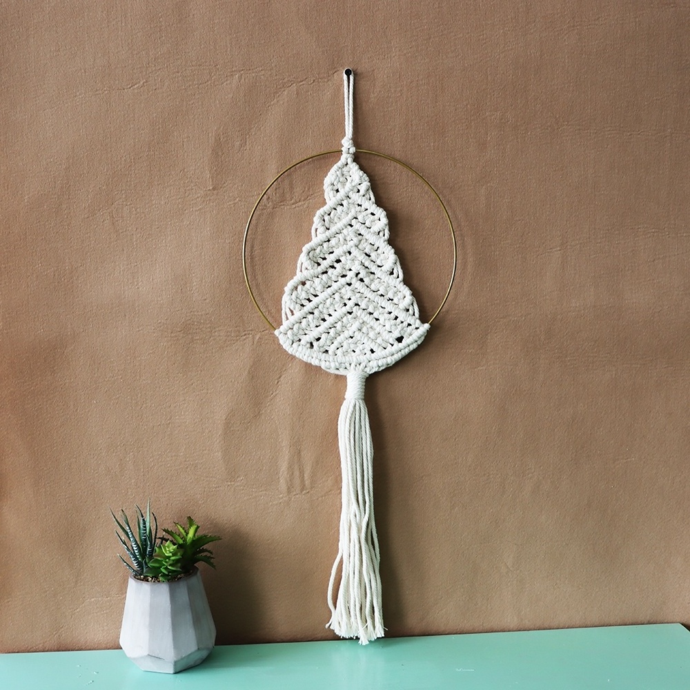 Bohemia Xmas Home Decoration Hand Woven Christmas Macrame Wall Hanging Tree Decor