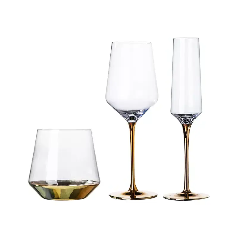 Wholesale Clear Wine Glasses Stem Red Wine Glasses Stemless Wine Glass Drinking Glassware and Gold Goblet Creative Color Box