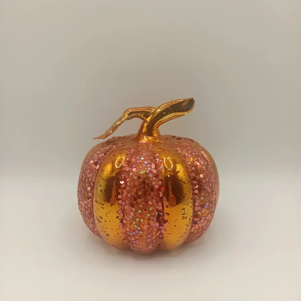 Wholesale Pumpkin shaped opaque yellowish-brown glass candle holder at Hallowmas