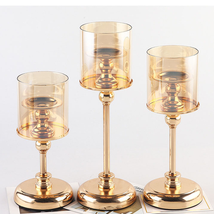 wholesale long stem crystal glass candlestick candle holder set for home wedding decoration