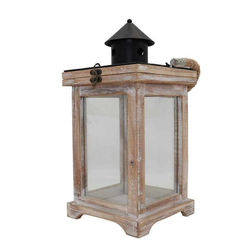 Wholesale Candle lantern Classic Solid Wood House Shape Decorative Wall Mounted Wooden candlestick Candle lantern