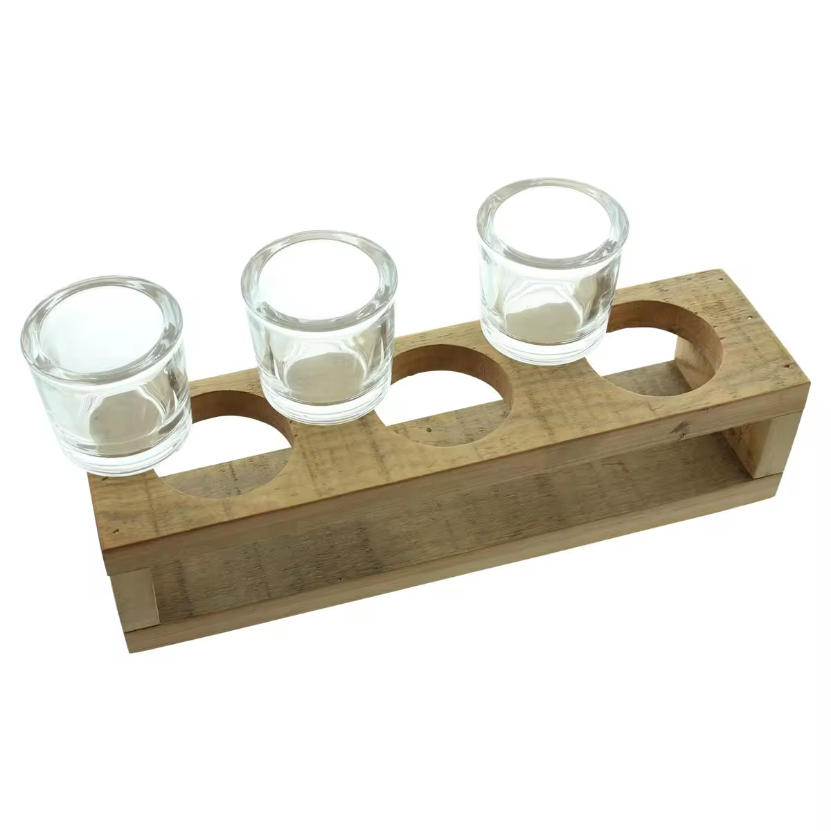 2024 new products Clear square Small Glass Candle Holders With Wooden Tray glass jar wedding candles For Home Decor