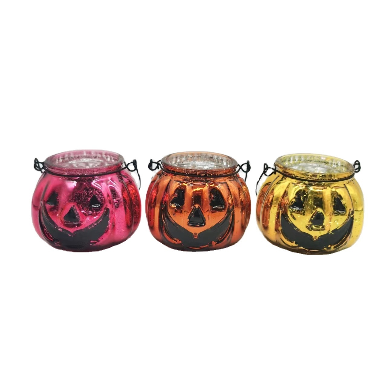 Halloween Pumpkin Shape fancy glass Candles Wedding Birthday Party Scented Soy Wax Candles jars Pumpkin Candle jars with metal h