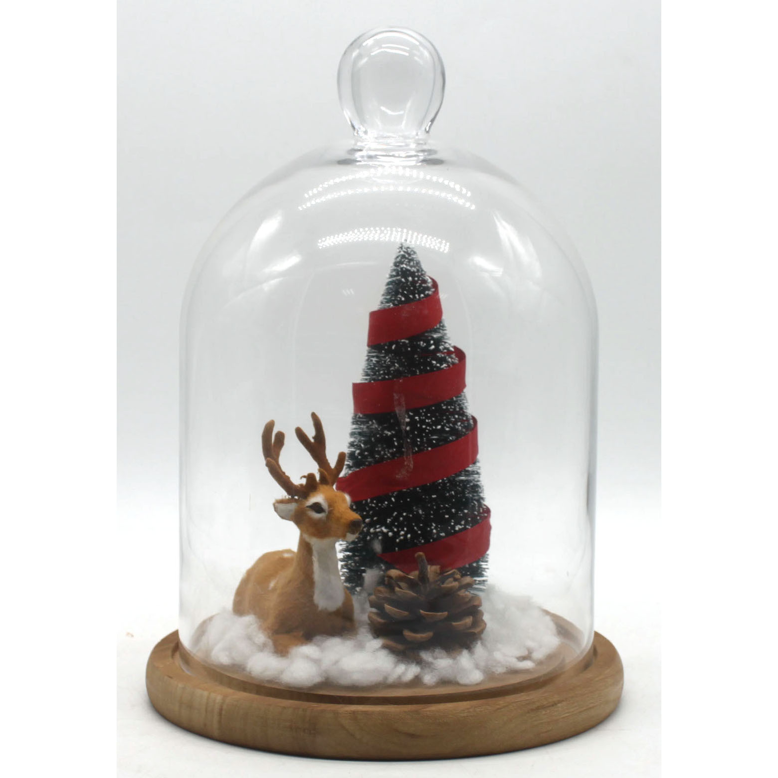 Christmas Decorated Glass Dome With Wooden Base Glass Desk Lamp For Home Decoration