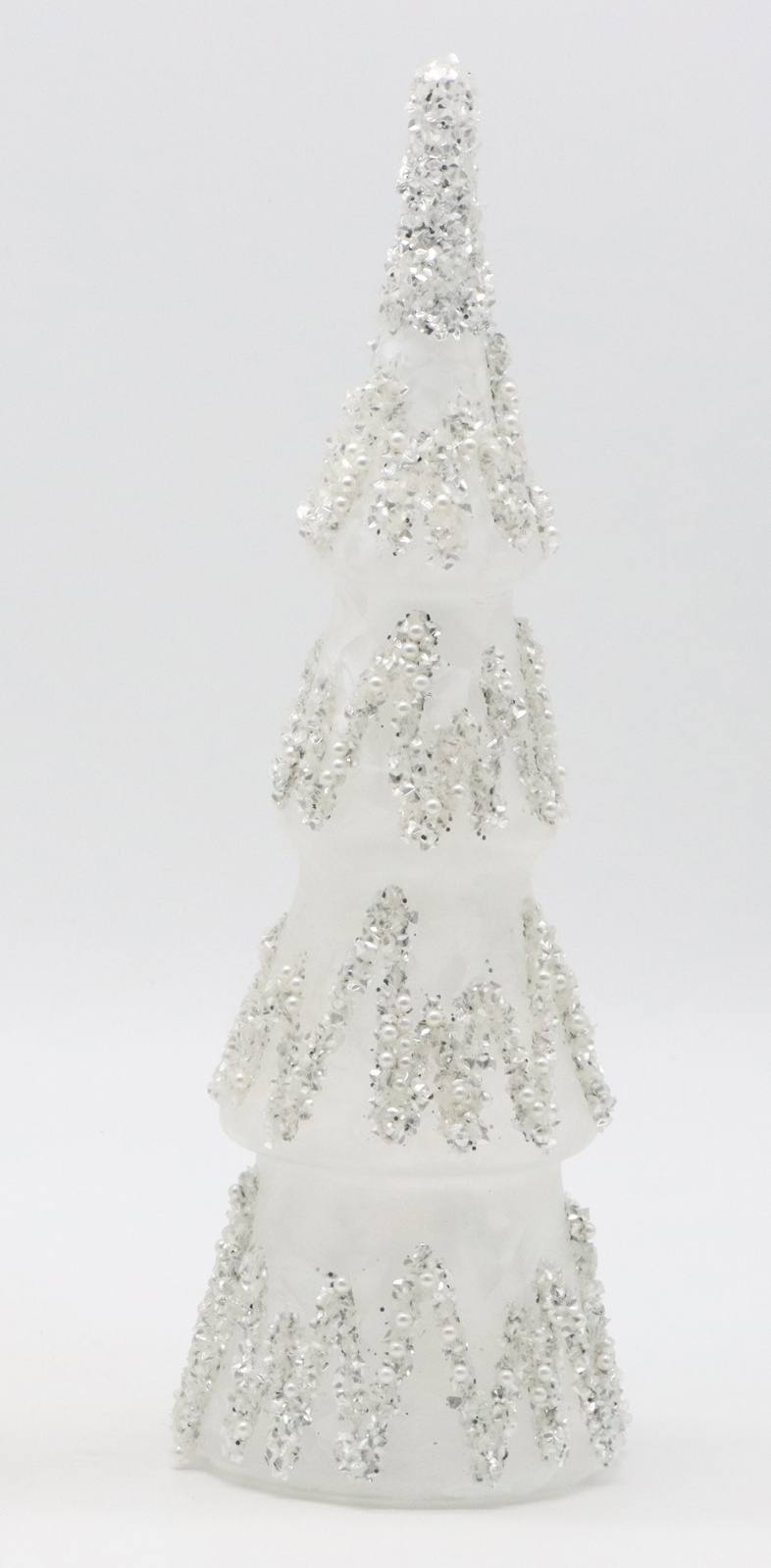 High quality frosted white Christmas tree glass candle holder with broken silver and pearl decoration For Home Decor