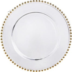 12.6 inches clear wedding gold glass plates wholesale silver GOLD  beaded charger plates