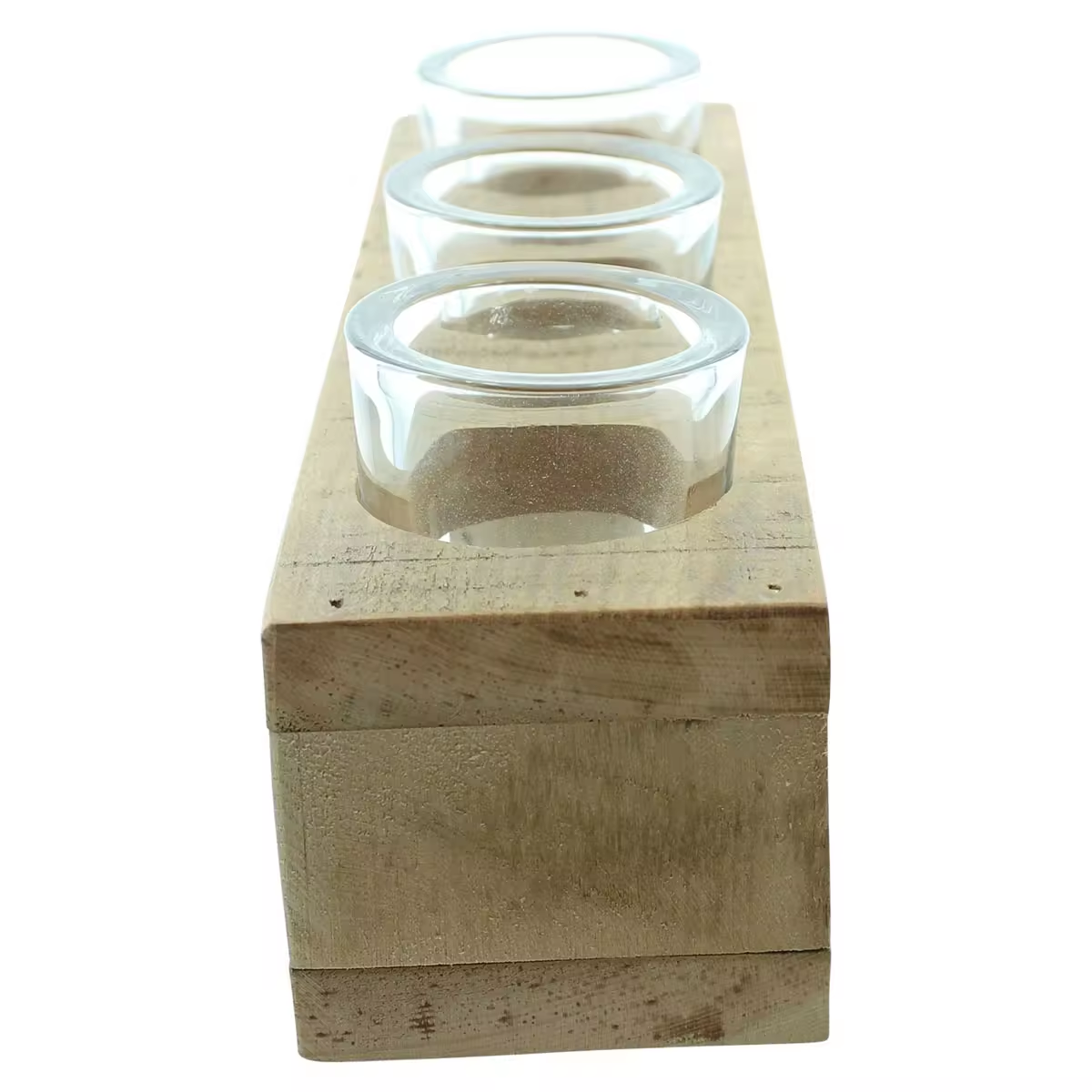 2024 new products Clear square Small Glass Candle Holders With Wooden Tray glass jar wedding candles For Home Decor