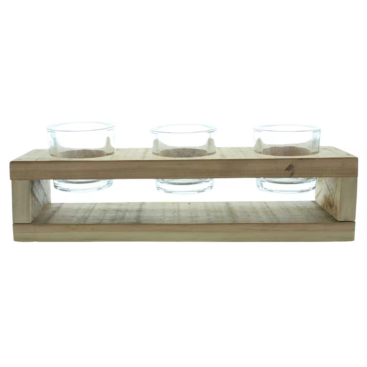 2024 new products Clear square Small Glass Candle Holders With Wooden Tray glass jar wedding candles For Home Decor