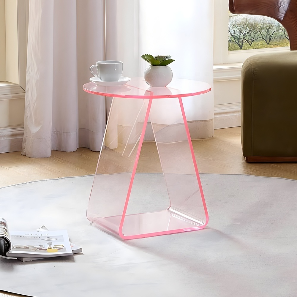 Simple light luxury portable multifunctional sofa side coffee table clear acrylic end table pink acrylic side table modern