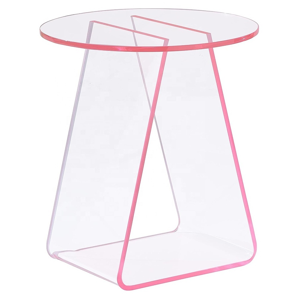 Simple light luxury portable multifunctional sofa side coffee table clear acrylic end table pink acrylic side table modern