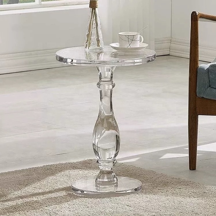 Factory Simple Smallish Luxury Clear Sofa side coffee table Acrylic round end said table living room