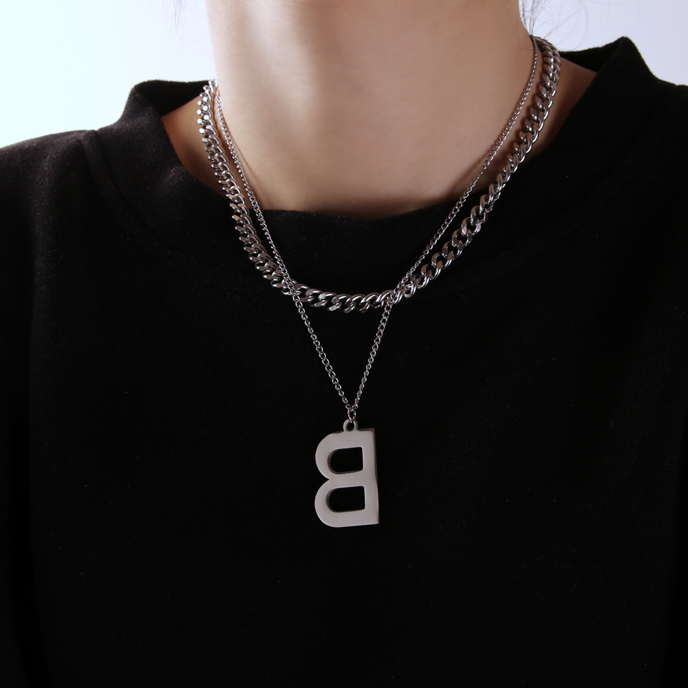 2021 new European and American fashion two-layer letter B necklace clavicle chain