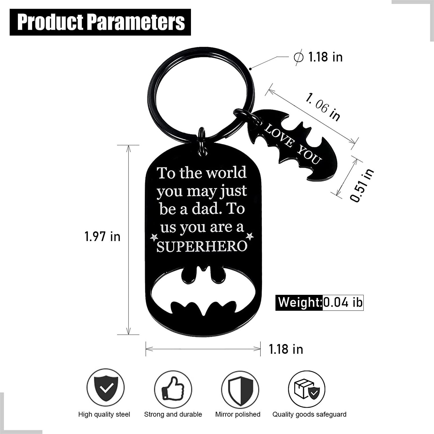 Father's Day Gift Hot Selling Stainless Steel Keychain Necklace Laser Engraving Military Brand Keychain