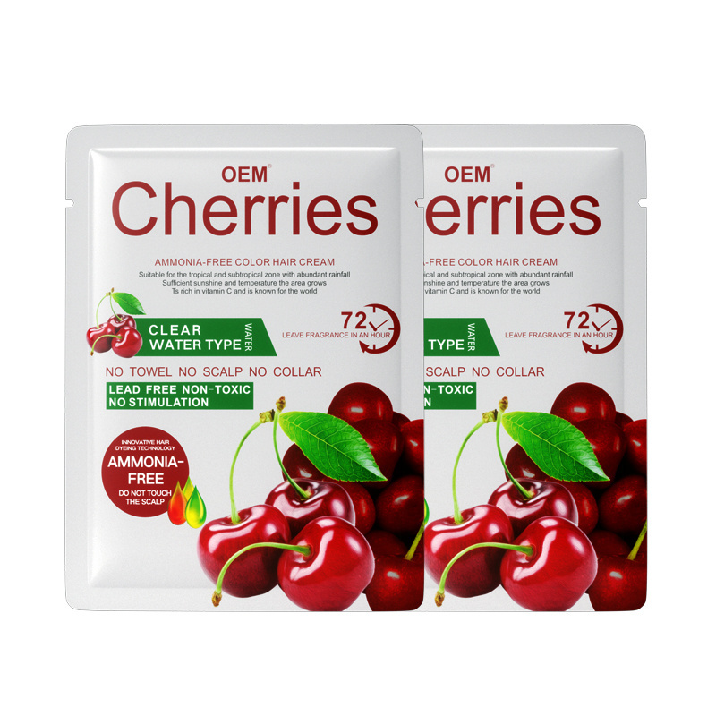 Manufacture OEM PPD Free 72 Cherries Fruit Fragrance Ammonia Free Hair Color Dye Shampoo Cream In Sachets For Men Women