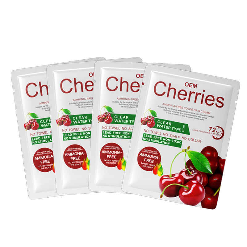 Manufacture OEM PPD Free 72 Cherries Fruit Fragrance Ammonia Free Hair Color Dye Shampoo Cream In Sachets For Men Women