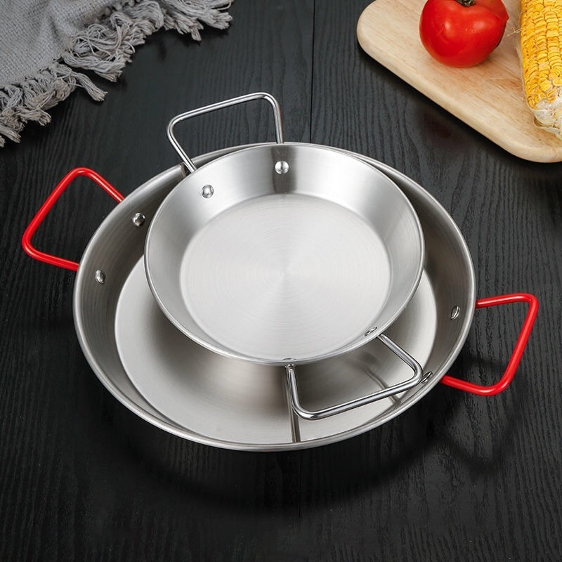 Hotel Kitchen Equipment commercial Stainless Steel  Seafood Paella Pan For Cooking, non-stick frying pan