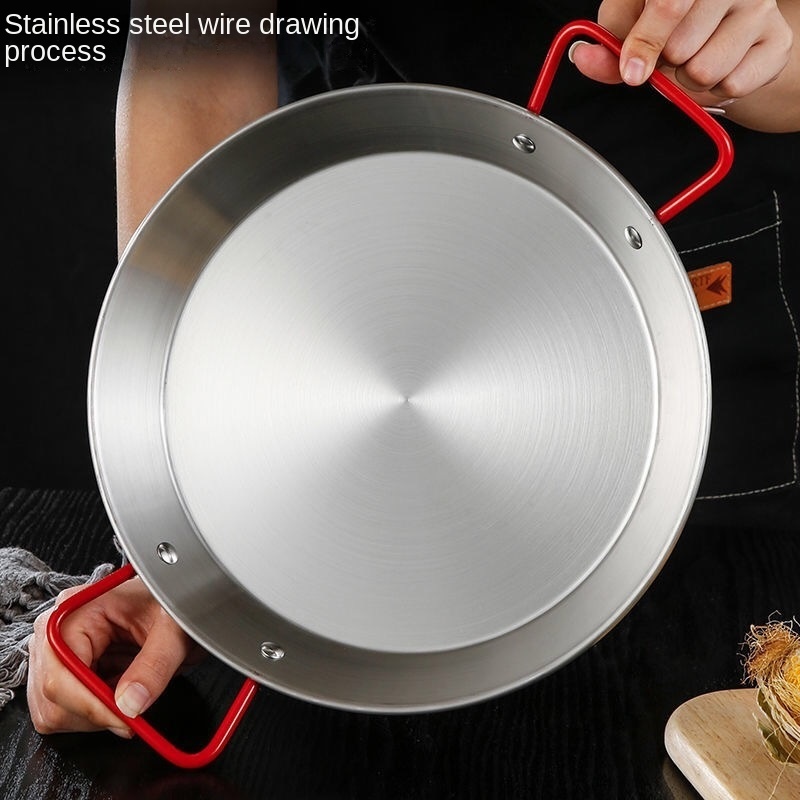 Hotel Kitchen Equipment commercial Stainless Steel  Seafood Paella Pan For Cooking, non-stick frying pan