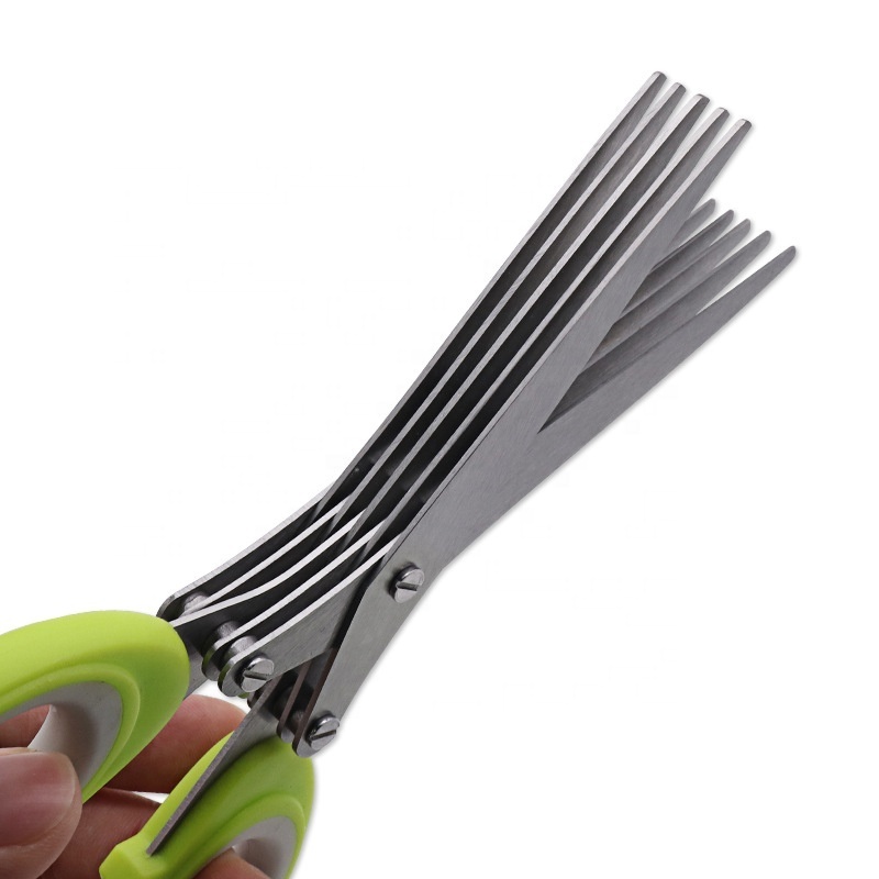 Herb Scissors Kitchen Herb Shears Cutter with 5 Blades and Cover Sharp Dishwasher Safe Kitchen Gadget - Green