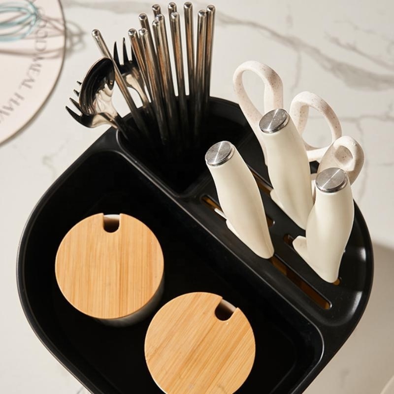 Low Price Promotional Kitchen Rotatable Cutlery Organizer Cutlery Knife Holder Drainer Compartment Storage