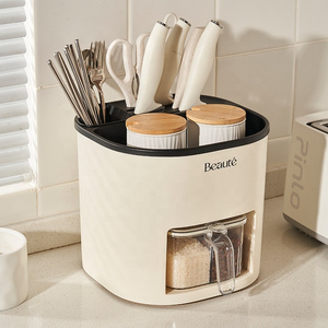 Low Price Promotional Kitchen Rotatable Cutlery Organizer Cutlery Knife Holder Drainer Compartment Storage